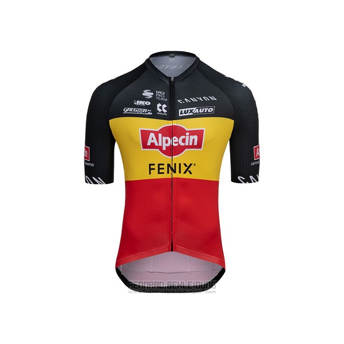 2021 Fahrradbekleidung Alpecin Fenix Champion Belgien Trikot Kurzarm und Tragerhose